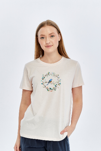 Resim Viole&More Kadın T-Shirt Yk23 Kuş Baskılı