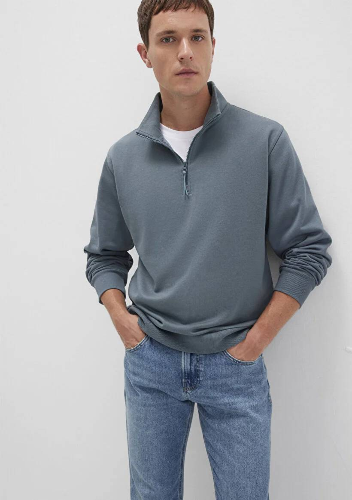 Resim Mavi Yarım Fermuarlı Erkek Sweat M0S10278-80889