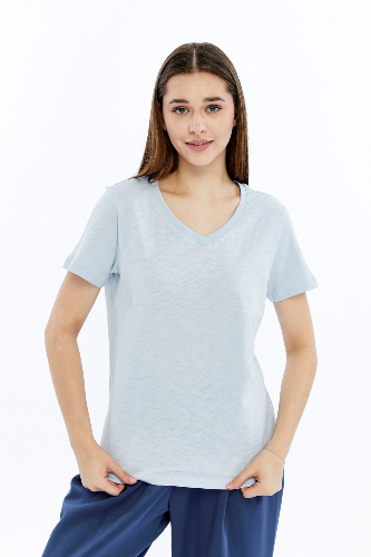 Resim Viole&More 1002 Flamlı  V Yaka Kadın T-shirt