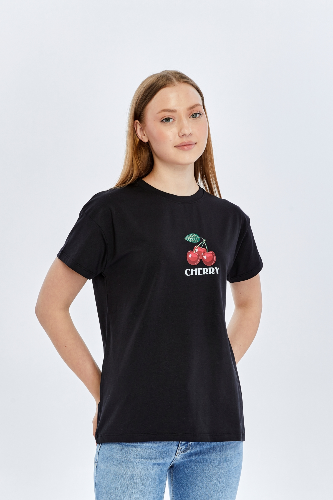 Resim Viole&More Kadın T-Shirt Yk22 Cherry Baskılı