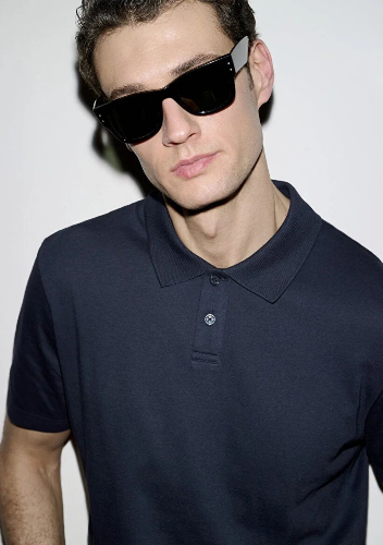 Resim Mavi Polo Yaka Erkek T-shirt M0613163-83699