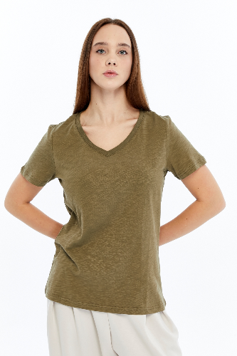 Resim Viole&More 1002 Flamlı  V Yaka Kadın T-shirt