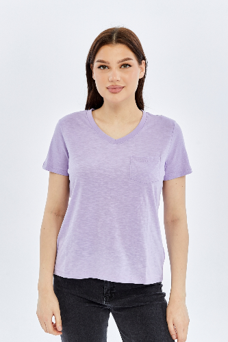 Resim Viole&More 1001 Flamlı Cepli V Yaka Kadın T-shirt