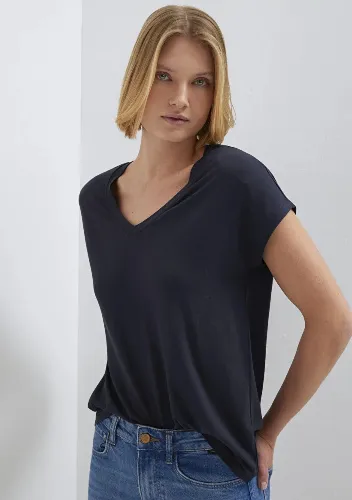 Resim Mavi Kadın Basıc V Yaka T-Shirt M167714-85315