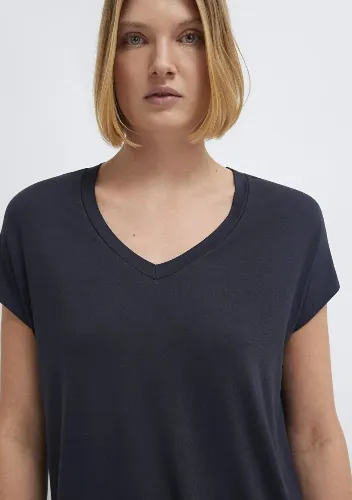 Resim Mavi Kadın Basıc V Yaka T-Shirt M167714-85315