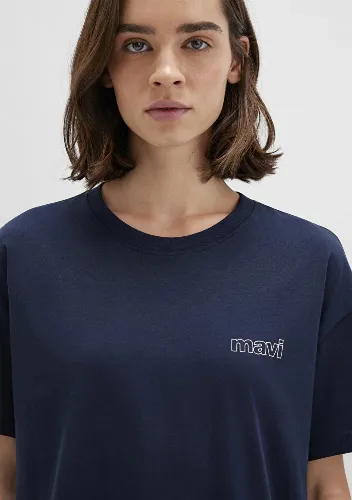 Resim Mavi Kısa Kollu Kadın T-Shirt M1611309-70490