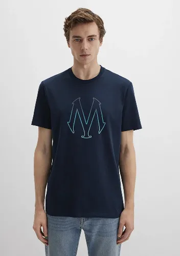 Resim Mavi Baskılı Erkek T-Shirt M0610635-70490