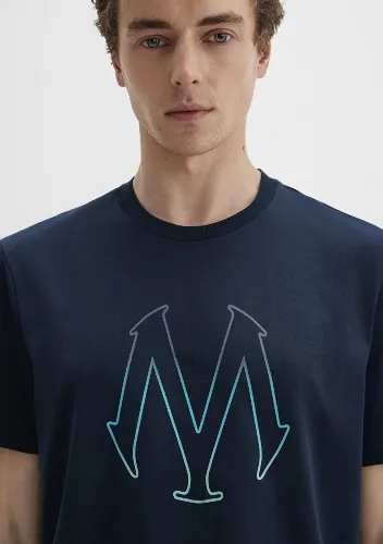 Resim Mavi Baskılı Erkek T-Shirt M0610635-70490