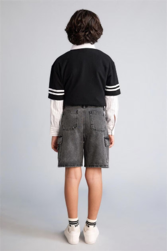 Resim Defacto Erkek Çocuk Kot&Kanvas Şort G9738A8/NM55