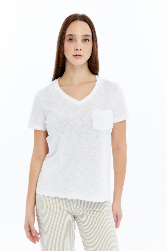 Resim Viole&More 1001 Flamlı Cepli V Yaka Kadın T-shirt