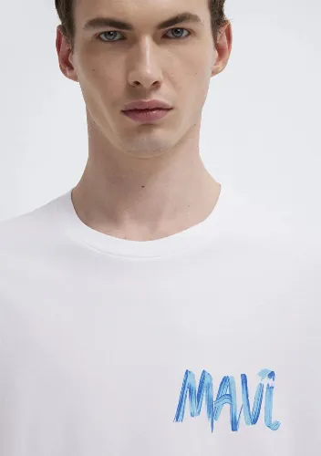 Resim Mavi Tişört Beyaz Erkek T-Shirt M0612468-620