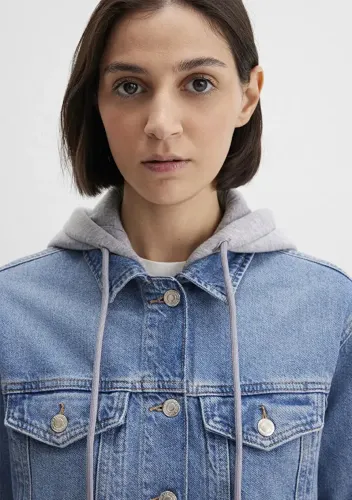 Resim Mavi Karla Kadın Jean Ceket M110154-85296