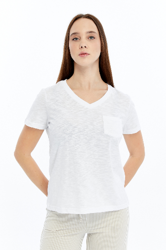 Resim Viole&More 1001 Flamlı Cepli V Yaka Kadın T-shirt