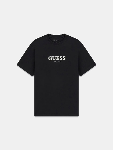 Resim Guess Logo Contrast Stıt Guess  Erkek  T-shirt M6GI16K3032-JBLK Cn Ss