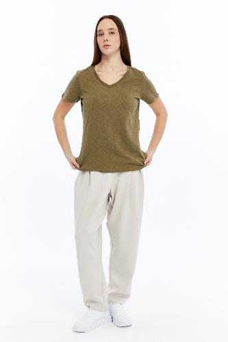 Resim Viole&More 1002 Flamlı  V Yaka Kadın T-shirt