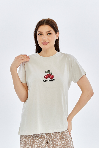 Resim Viole&More Kadın T-Shirt Yk22 Cherry Baskılı