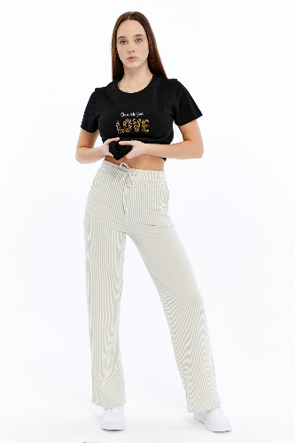 Resim Viole&More Kadın Kanvas Pantolon 2497 Çizgili