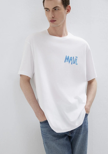 Resim Mavi Tişört Beyaz Erkek T-Shirt M0612468-620