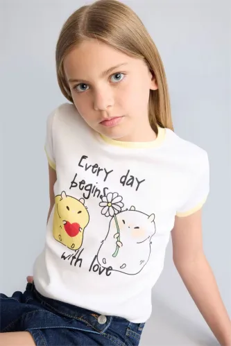 Resim Defacto Kız Çocuk T-shirt H8190A8/WT34