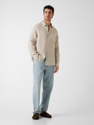 Resim Guess  Erkek  Gömlek M6GH59W1827-F1PV Eco Napa Lınen Solıd Ls Shırt