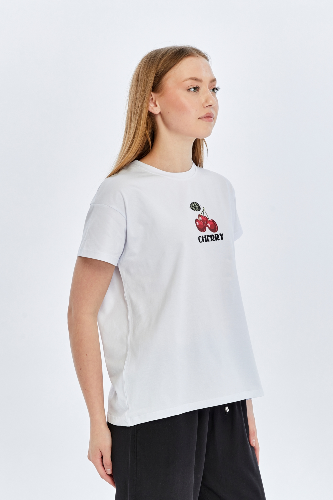 Resim Viole&More Kadın T-Shirt Yk22 Cherry Baskılı