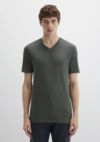 Resim Mavi Stretch V Yaka Erkek T-Shirt M061748-25752