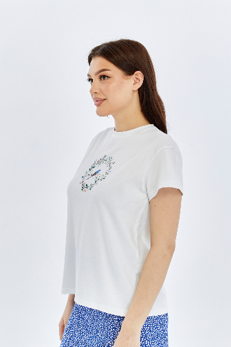 Resim Viole&More Kadın T-Shirt Yk23 Kuş Baskılı