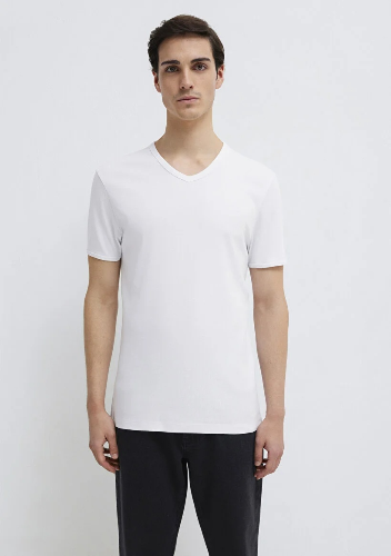 Resim Mavi V Yaka Erkek T-Shirt M063748-620