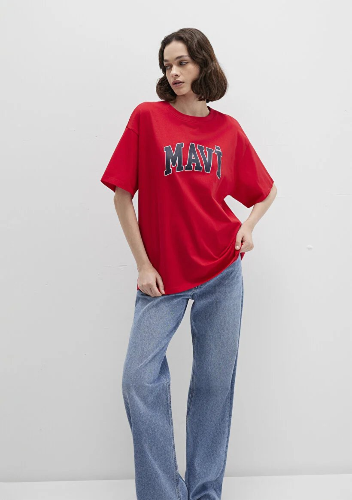 Resim Mavi Baskılı Kadın T-shirt M1600843-82054