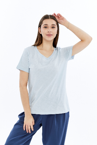 Resim Viole&More 1002 Flamlı  V Yaka Kadın T-shirt