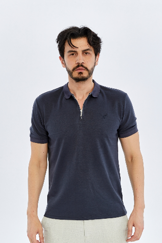 Resim Paul&More Erkek T-Shirt Modal Yarım Fermuarlı Polo Yaka