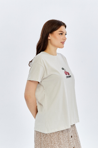 Resim Viole&More Kadın T-Shirt Yk22 Cherry Baskılı