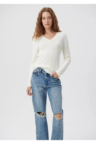 Resim Mavi V Yaka Kadın Kazak M1710340-70057