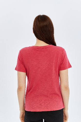 Resim Viole&More 1001 Flamlı Cepli V Yaka Kadın T-shirt