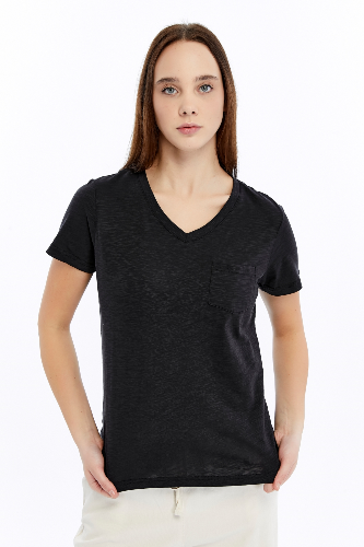 Resim Viole&More 1001 Flamlı Cepli V Yaka Kadın T-shirt