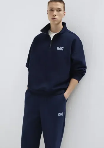 Resim Mavi Yarım Fermuarlı Erkek Sweat M0S10208-70497