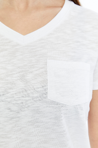 Resim Viole&More 1001 Flamlı Cepli V Yaka Kadın T-shirt