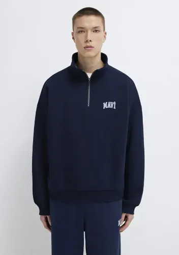 Resim Mavi Yarım Fermuarlı Erkek Sweat M0S10208-70497