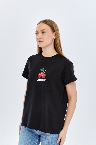 Resim Viole&More Kadın T-Shirt Yk22 Cherry Baskılı