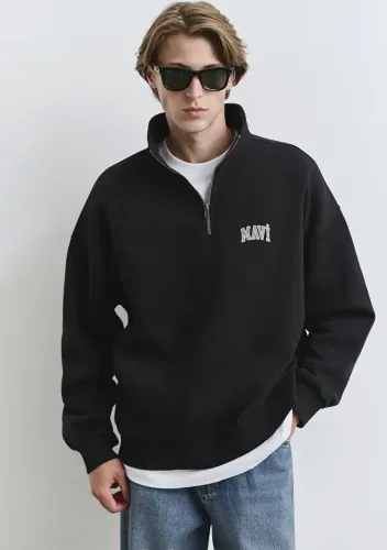 Resim Mavi Yarım Fermuarlı Erkek Sweat M0S10208-900