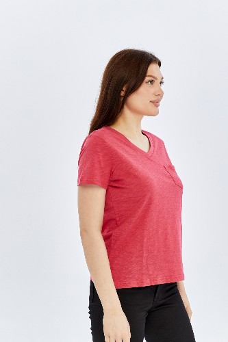 Resim Viole&More 1001 Flamlı Cepli V Yaka Kadın T-shirt