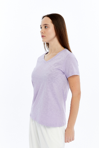 Resim Viole&More 1002 Flamlı  V Yaka Kadın T-shirt