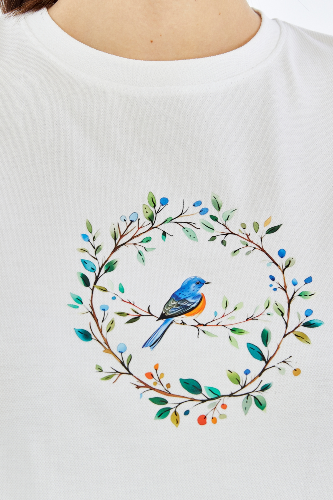 Resim Viole&More Kadın T-Shirt Yk23 Kuş Baskılı