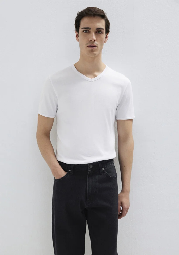 Resim Mavi V Yaka Erkek T-Shirt M063748-620