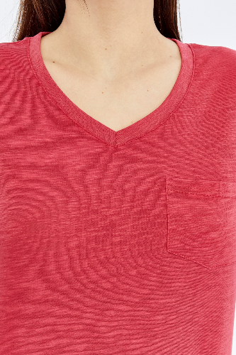 Resim Viole&More 1001 Flamlı Cepli V Yaka Kadın T-shirt