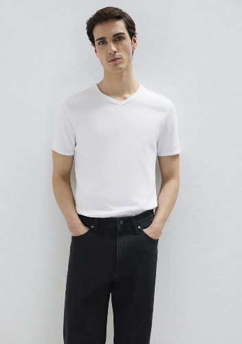 Resim Mavi V Yaka Erkek T-Shirt M063748-620