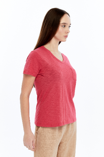 Resim Viole&More 1001 Flamlı Cepli V Yaka Kadın T-shirt