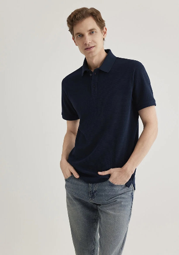 Resim Mavi Polo Yaka Erkek T-shirt M0612521-70490