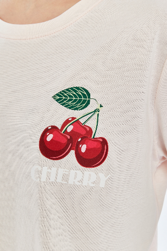 Resim Viole&More Kadın T-Shirt Yk22 Cherry Baskılı