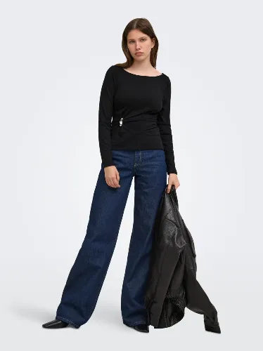 Resim Only Onlelena L/S Boatneck Metal Top Jrs Noos Kadın T-shirt 15380314